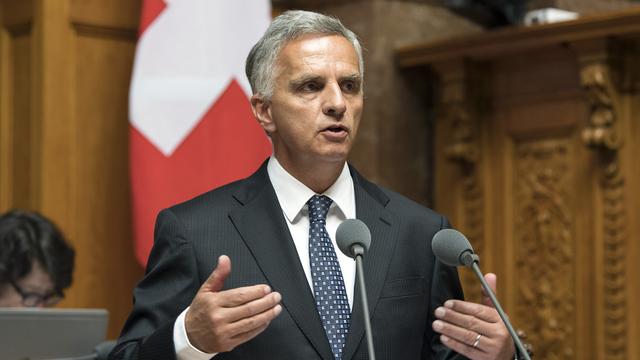 Didier Burkhalter mercredi devant le National. [Keystone - Peter Schneider]