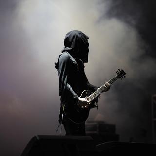 Le guitariste Teloch du groupe de metal Mayhem. [Eddy Purwanto/NurPhoto]