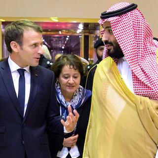 Emmanuel Macron avec le prince Mohammed ben Salmane à Riyad, 09.11.2017. [Saudi Royal Palace/AFP - Bandar al-Jaloud]