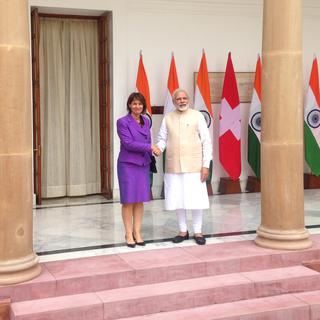 Doris Leuthard et le premier indien Narendra Modi. [RTS - Rouven Gueissaz]