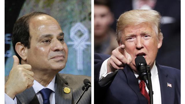 Le président égyptien Abdel Fattah al-Sissi et le président américain Donald Trump. [Mark Humphrey/Keystone - Thomas Hartwell/AP Photo]