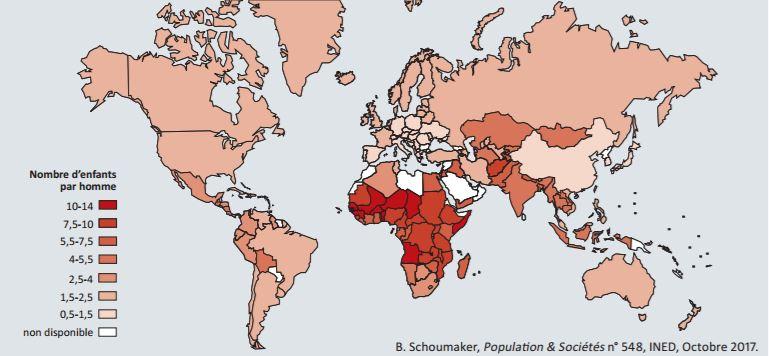 La fécondité des hommes dans le monde autour de 2010. [B. Schoumaker, Population & Sociétés n° 548, INED, Octobre 2017]
