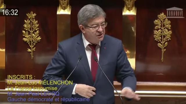 Jean-Luc Mélenchon à la tribune de l'Assemblée. [Jean-Luc Mélenchon sur youtube]