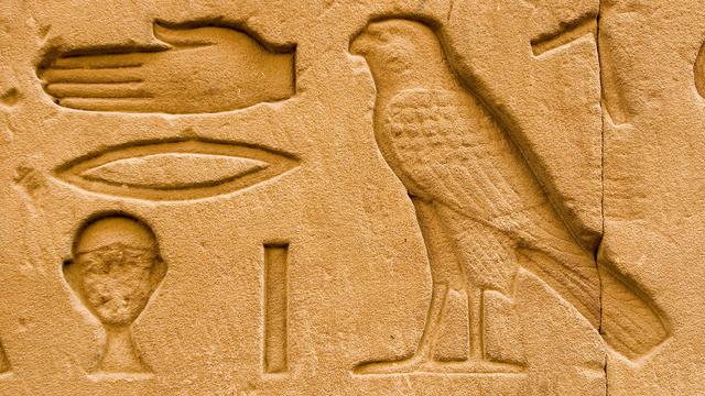 Un hiéroglyphe représentant un faucon sur le Temple d'Horus en Egypte. [Biosphoto/AFP - Michel Gunther]