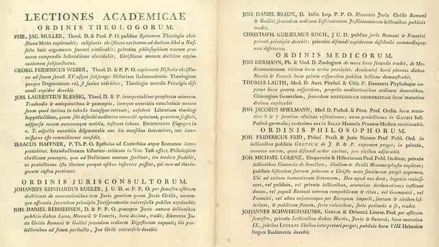 Extrait d'un fascicule cataloguant les publications faites par les professeurs de la Faculté de théologie protestante de Strasbourg en 1793, pendant la Révolution.