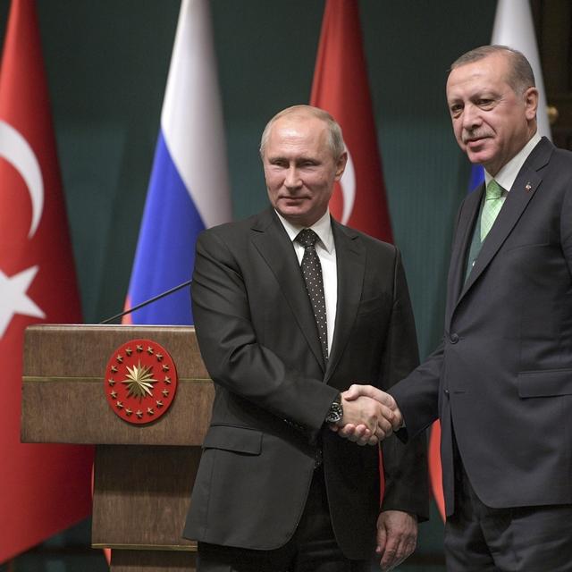 Les présidents russe et turc Vladimir Poutine et Recep Tayyip Erdogan. [Sputnik/Kremlin/Keystone - Alexei Druzhinin]