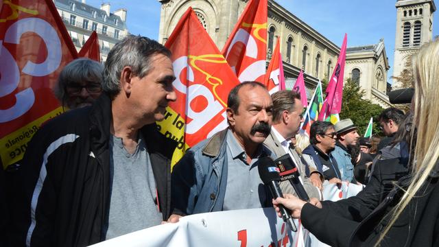 Philippe Martinez, secrétaire général du puissant syndicat CGT, lors d'une manifestation contre la réforme de la loi sur le travail en France. [AFP - Claude Szmulewicz]