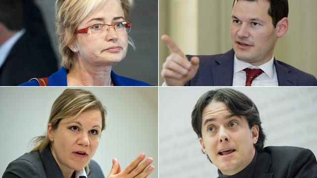 Claudine Amstein (haut), Silvia Steidle (bas), Pierre Maudet (haut) et Jean-Christophe Schwaab (bas). [Keystone]