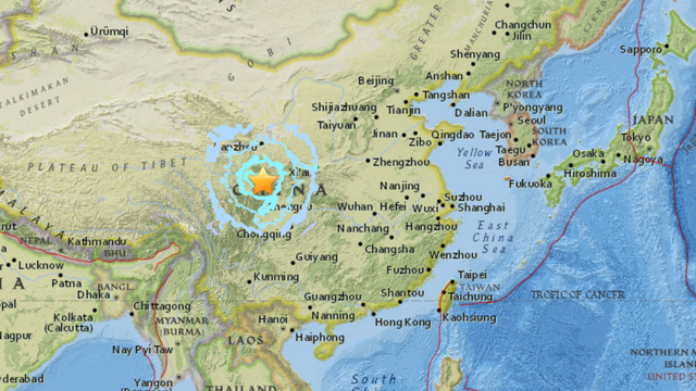 L'épicentre a été détecté dans la préfecture de Ngawa, dans le centre de la Chine. [USGS]