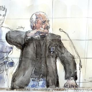 Un dessin de "Carlos" réalisé le jour de l'énoncé du verdict, le 28 mars 2017. [AFP - Benoit PEYRUCQ]