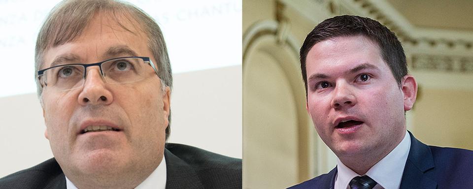 Jean-Michel Cina et Grégory Logean. [Keystone - Anthony Anex/Dominic Steinmann]