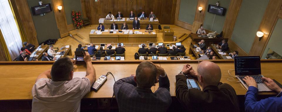 La salle du Grand Conseil valaisan à Sion. [Keystone - Dominic Steinmann]