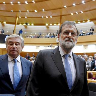 Le chef du gouvernement espagnol Mariano Rajoy devant le Sénat vendredi à Madrid. [EPA/Keystone - Fernando Villar]