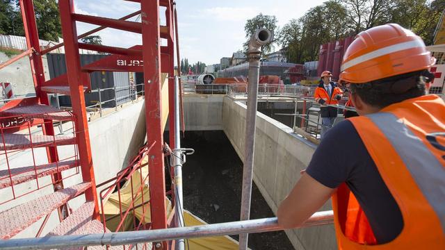 Chantier ferroviaire du CEVA aux Eaux-Vives à Genève, en septembre 2013. [Keystone - Salvatore Di Nolfi]