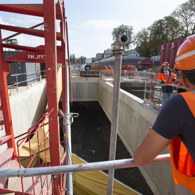 Chantier ferroviaire du CEVA aux Eaux-Vives à Genève, en septembre 2013. [Keystone - Salvatore Di Nolfi]