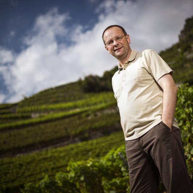 Dominique Giroud pose dans des vignes à Chamoson, en Valais. [keystone - Olivier Maire]