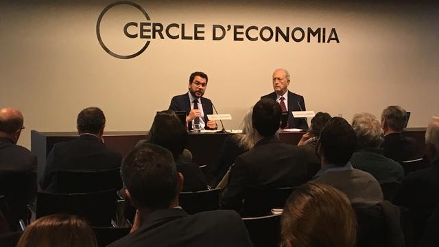 Pere Aragones, ex-secrétaire à l’Economie du gouvernement indépendantiste catalan destitué, lors d’un colloque au Cercle d’Economia. [RTS - Valérie Demon]