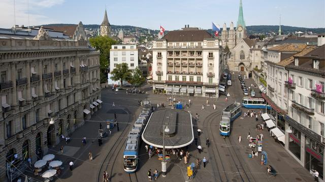 La Paradeplatz de Zurich, temple de la finance helvétique. [Keystone - Alessandro Della Bella]