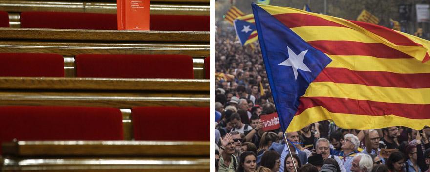 Les bancs désertés des anti-séparatistes, et la liesse de la foule d'indépendantistes catalans.