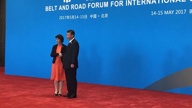 Doris Leuthard a rencontré le président chinois au Sommet sur la nouvelle route de la soie. [RTS - Raphaël Grand]