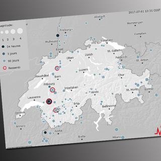 La carte des séismes en Suisse du Service sismologique suisse. [Service sismologique suisse]