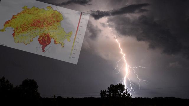 Chaque année, le sol helvétique est frappé en moyenne par 60'000 à 80'000 coups de foudre par an, selon MétéoSuisse. [MétéoSuisse/Keystone - Mark Almond]