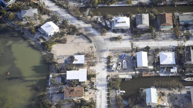 Une vue aérienne de l'archipel des Keys, en Floride, après le pèassage de l'ouragan Irma. [Matt McClain/The Washington Post via AP, Pool]