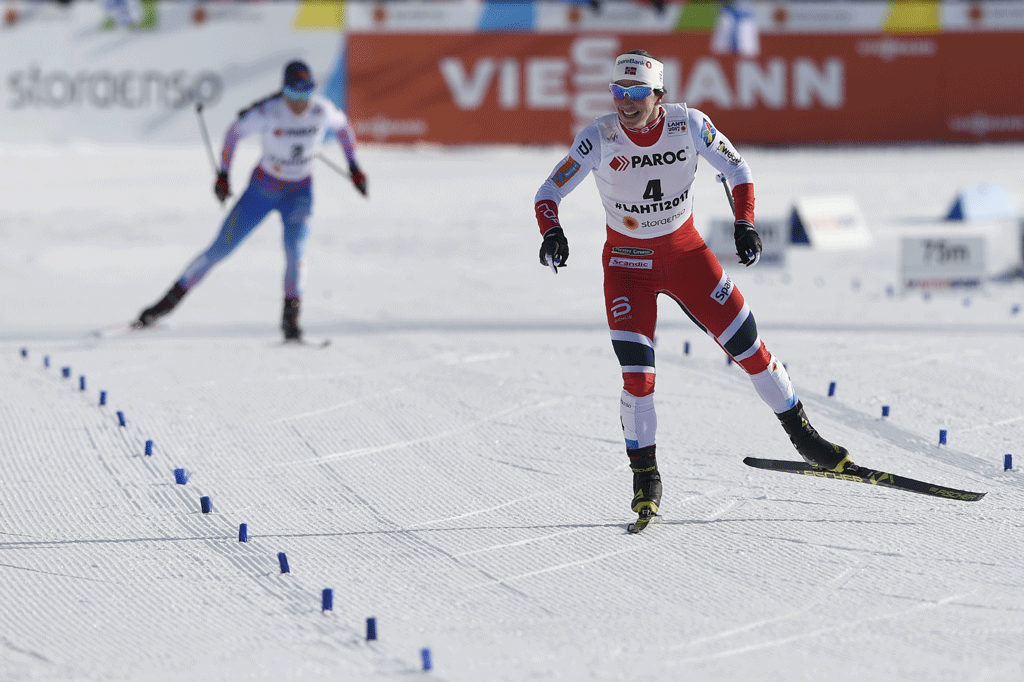 Marit Bjoergen a gagné le skiathlon femme à Lathi en Finlande. [AFP - Jonathan Nackstrand]