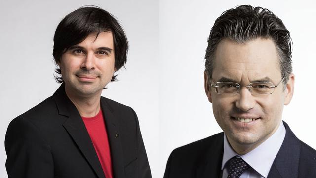 Les conseillers nationaux Samuel Bendahan (PS/VD) et Olivier Feller (PLR/VD). [Keystone - Christian Beutler]