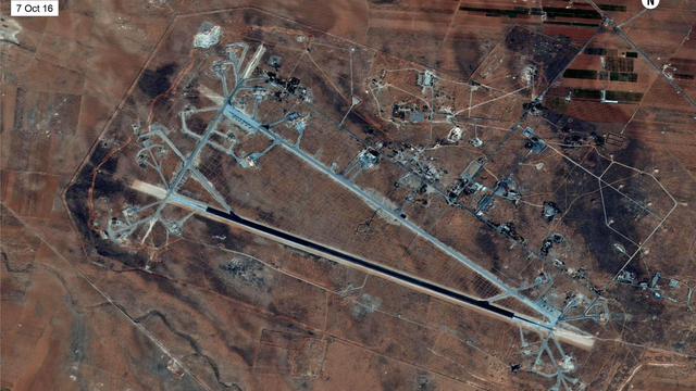 Image satellite américaine de la base syrienne attaquée. [DigitalGlobe/Courtesy U.S. Department of Defense]