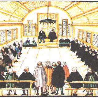 Une représentation de dispute à laquelle Zwingli participe en 1525. [CC - BY - SA]