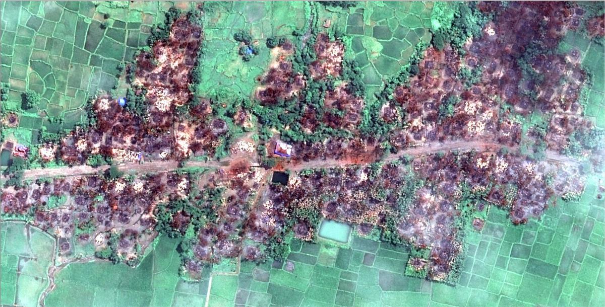 Une image satellite montrant la destruction quasi totale du village rohingya de Chein Khar Li, en Birmanie. [DigitalGlobe - Human Rights Watch]