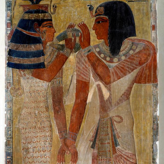 Le Roi Sethi 1er et la déesse Hathor, provient de la tombe de Sethi 1er (Vallée des Rois), 19e dynastie (vers 1295-1186 av JC). [Leemage - Photo Josse]