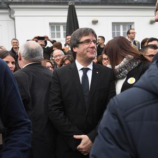 L'ex-président de Catalogne Carles Puigdemont lors d'une conférence de presse en Belgique, où il est exilé. [AFP - Emmanuel Dunand]