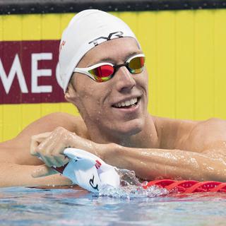 Jérémy Desplanches a le sourire après sa qualification en finale du 200 m quatre nages. [Patrick B. Kraemer]