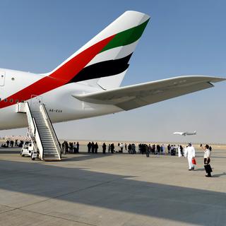 Airbus A380 ouvert aux visiteurs du Dubaï Airshow, 12.11.2017. [EPA/Keystone - Martin Dokoupil]