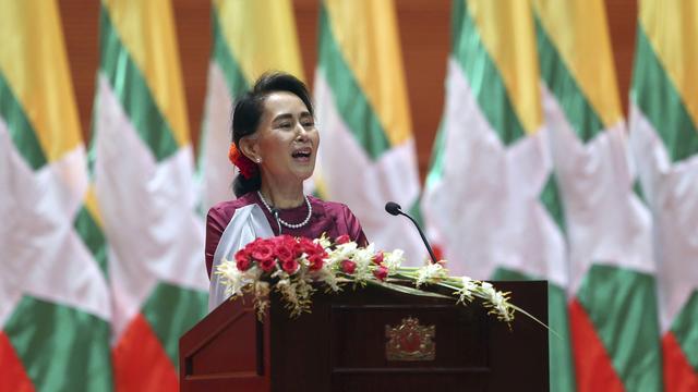 Aung San Suu Kyi lors de son allocution télévisée mardi.