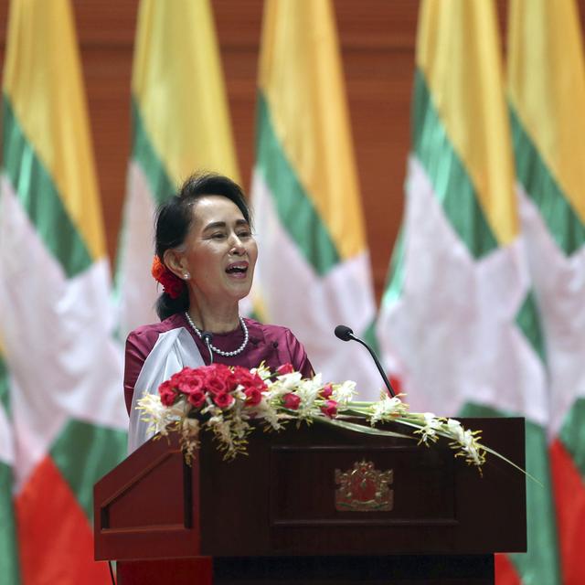 Aung San Suu Kyi lors de son allocution télévisée mardi.