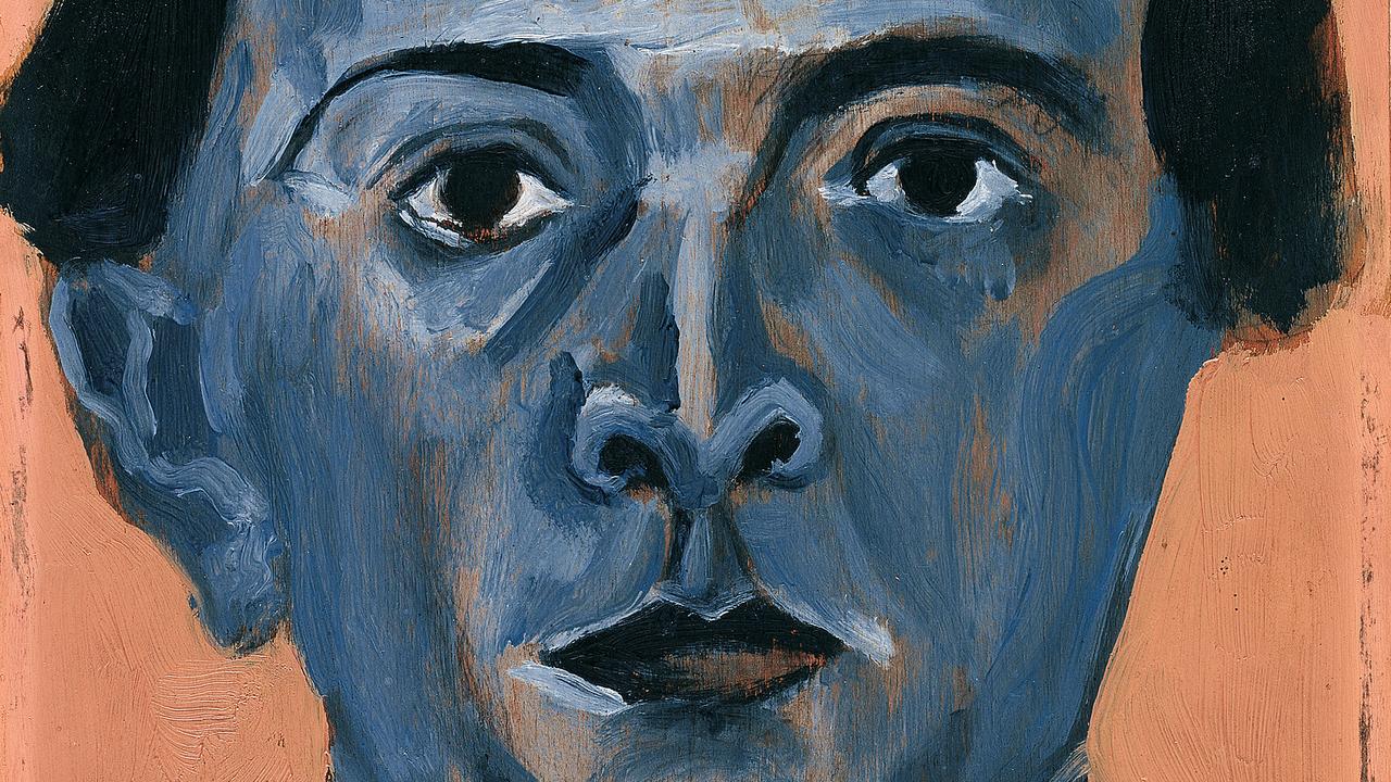 Arnold Schönberg, "Autoportrait bleu", 1910, huile sur contreplaqué. [Belmont Music Publishers/ Paris, ADAGP, 2016 - Vienne, Centre Arnold Schönberg]