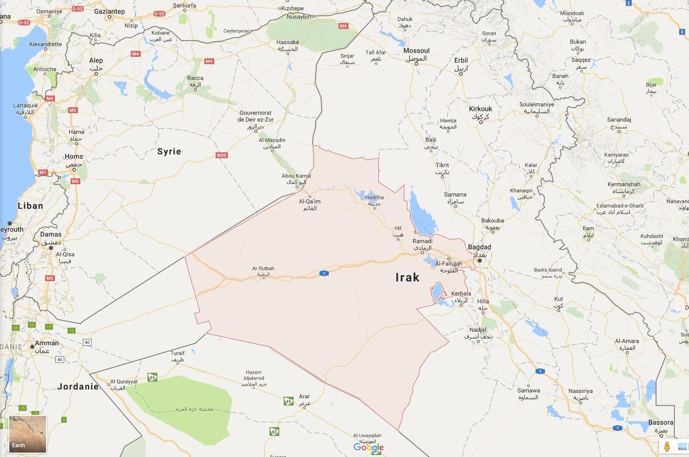 La province d'Al-Anbar se situe dans l'ouest de l'Irak, à la frontière avec la Syrie. [Google Maps]