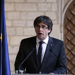 Le président catalan destitué Carles Puigdemont. [Keystone - AP Photo/Emilio Morenatti]
