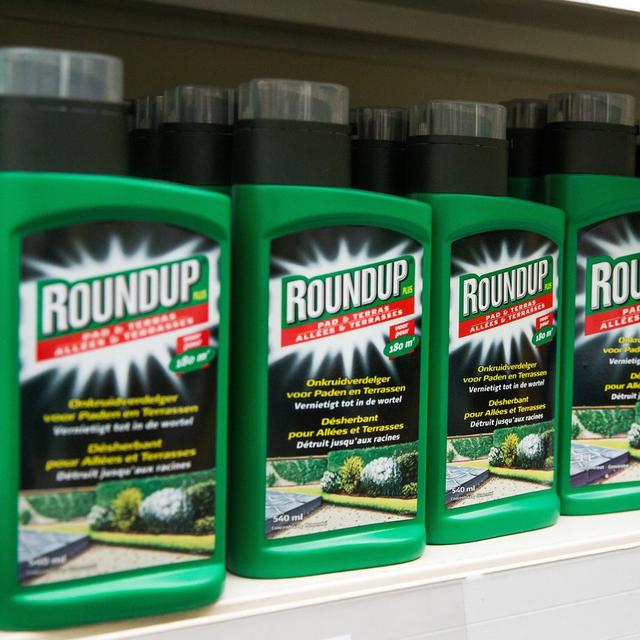 Des bouteilles de l'herbicide Roundup de la firme Monsanto, dont le principe actif est le glyphosate. [Keystone - Stéphanie Lecocq]