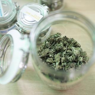 Un pot de cannabis légal vendu à Zurich. [Gaetan Bally]