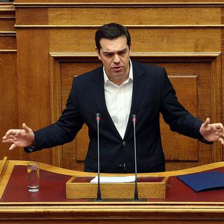 Le Premier ministre grec Alexis Tsipras devant le Parlement à Athènes, le 24 février 2017. [EPA/Keystone - Alexandros Beltes]