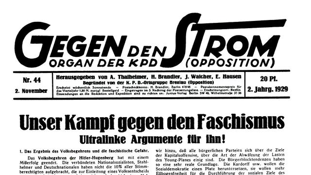 "Gegen den Strom", journal du Parti communiste d'Allemagne - opposition, édition du 2 novembre 1929