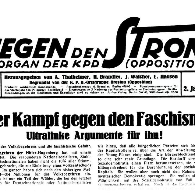 "Gegen den Strom", journal du Parti communiste d'Allemagne - opposition, édition du 2 novembre 1929