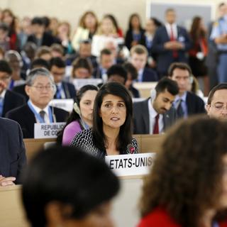 L'ambassadrice des USA à l'ONU Nikki Haley a annoncé leur retrait du Conseil des droits de l'homme. [EPA/Keystone - Justin Lane]