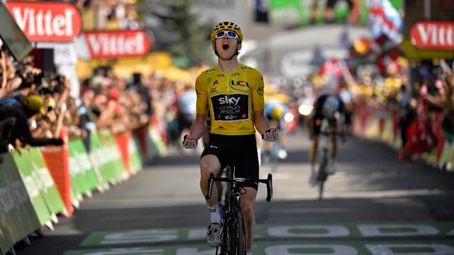 Geraint Thomas a décroché un 2e succès en 2 jours sur le Tour 2018. [AFP - Marco Bertorello]