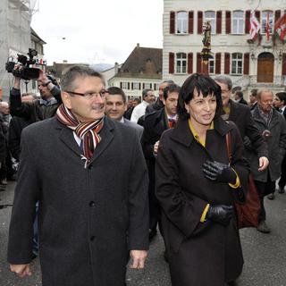 Charles Juillard et Doris Leuthard en 2010. [Keystone - Georgios Kefalas]