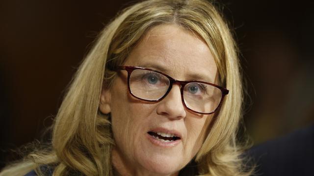 Christine Blasey Ford lors de son audition devant le Sénat américain. [Keystone - EPA/Michael Reynolds]